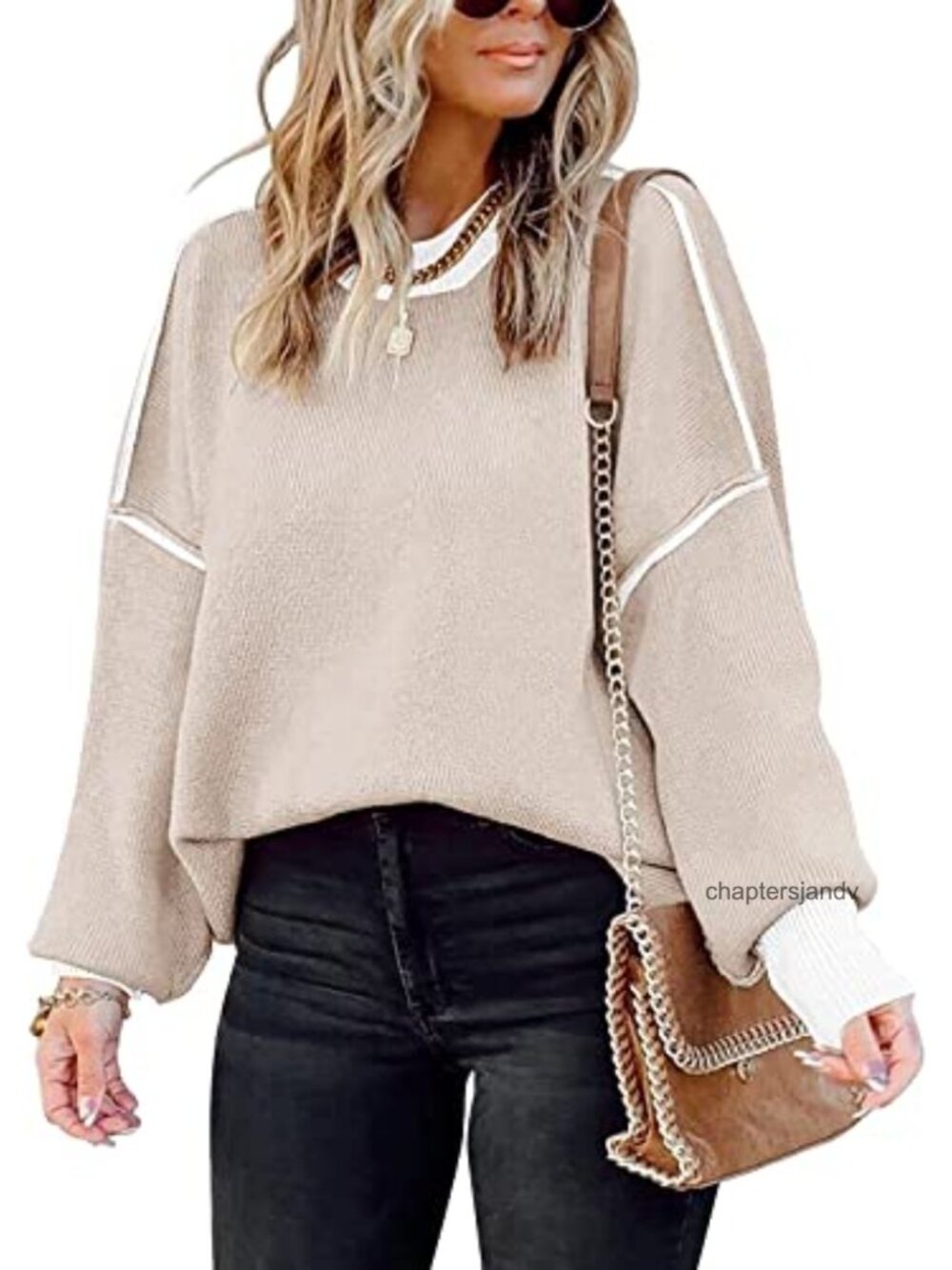 Womens Oversized Viscose Nylon Turtleneck Sweater Colorblock Knit Pullover